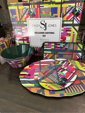 Sassy Jones Multicolor Geometric Melamine Serving set